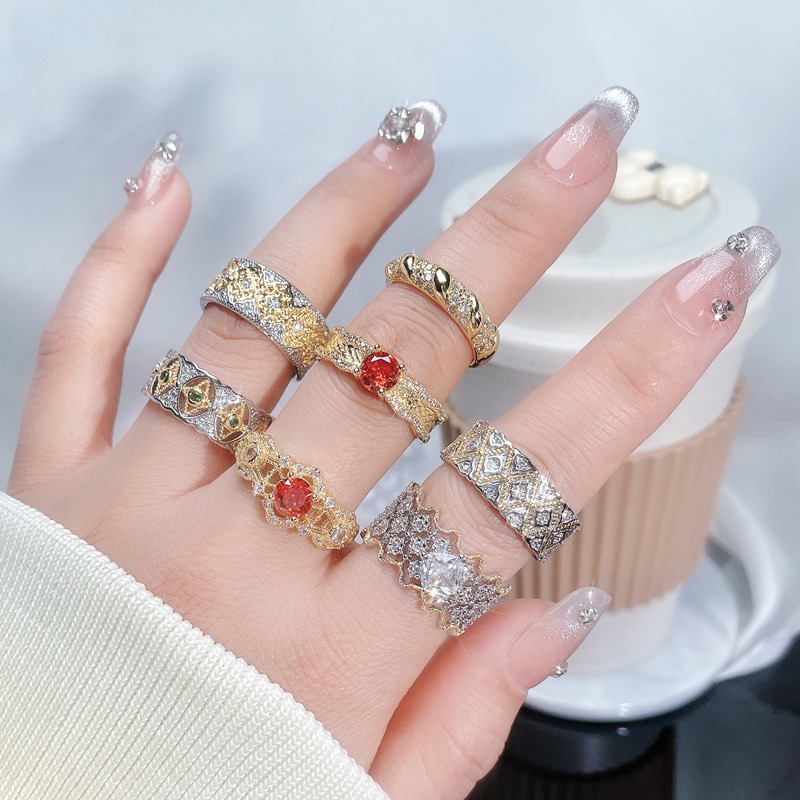 New national trend style metal girl irregular hollowed-out opening ring, new Chinese high-end, light luxury and versatile ring Specification drawing