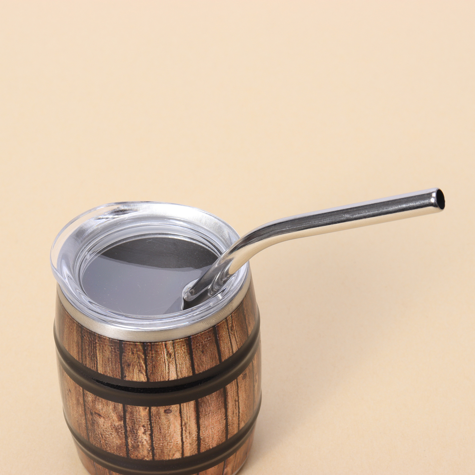 Wholesale of new 3oz wooden barrel beer mugs, 304 stainless steel small wine glasses, mini straws, wood-grain beer barrels and water cups Specification drawing