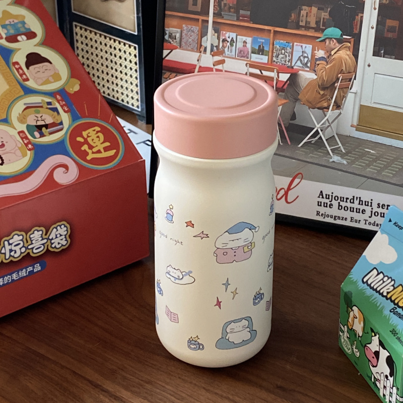 Pink cute little cat 316 stainless steel insulated cup, star portable cartoon cat water cup, portable cup, car cup details Picture