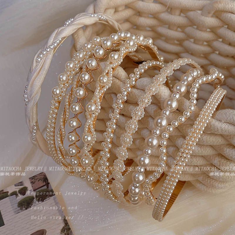 Korean Pearl Hairband Women's summer high-end headband Women's 2025 New super fairy-like facial cleansing headband accessory Specification drawing