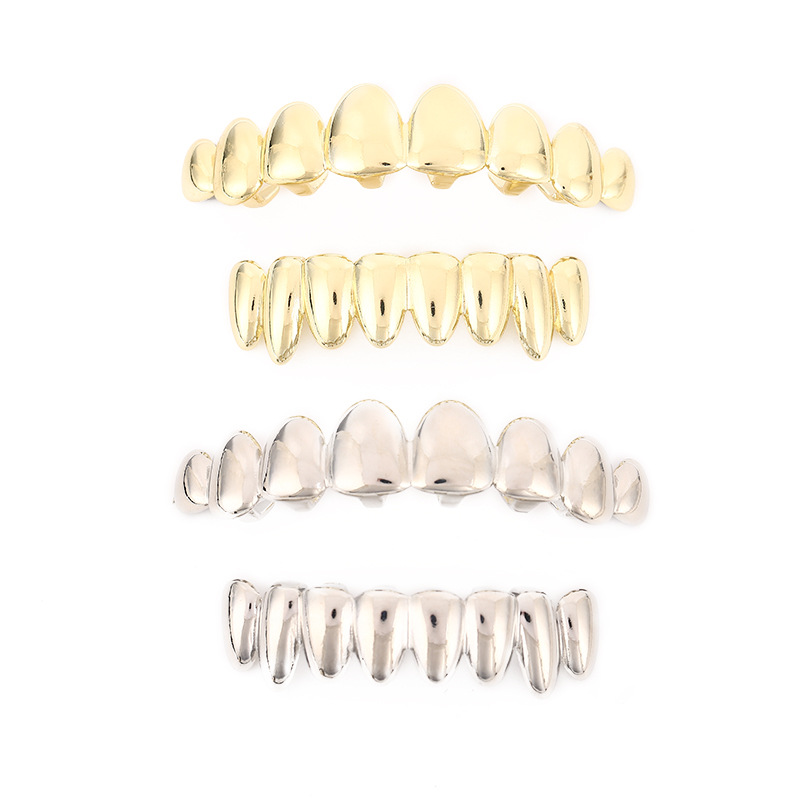 Hip-hop braces, irregular eight-tooth braces Grillz, suitable for both men and women, smooth gold-plated teeth accessory props Item Picture