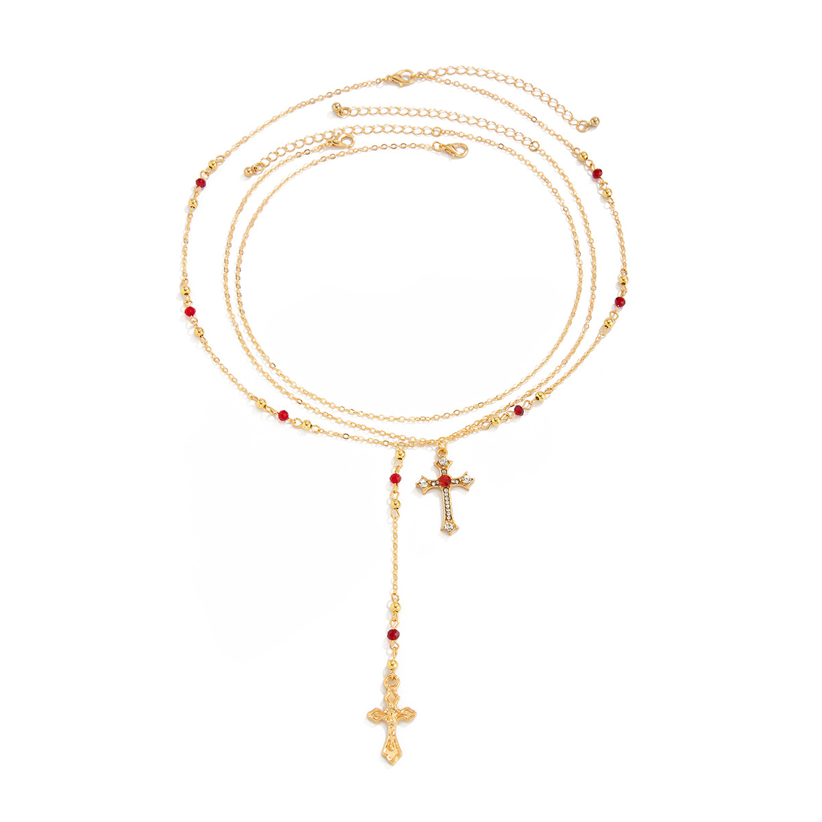 A 3-piece set of cross-border European and American jewelry, a diamond-encrusted cross chain necklace, a small flower crystal copper bag and iron chain necklace Item Picture