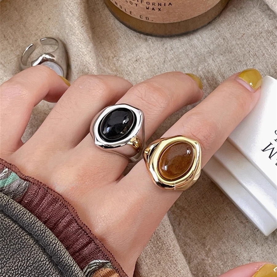 Maillard agate open ring for women's autumn and winter fashion, a niche design, a high-end index finger ring, a light luxury and versatile ring details Picture