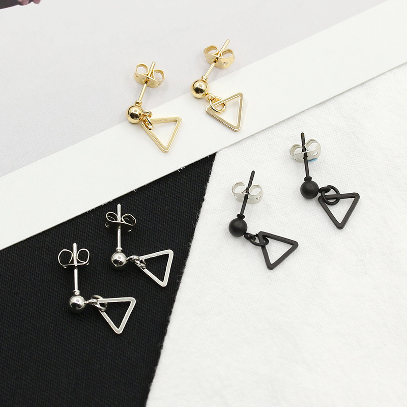 Simple Cos-style earrings, fashionable and versatile geometric triangular earrings, asymmetrical circle stud earrings wholesale details Picture