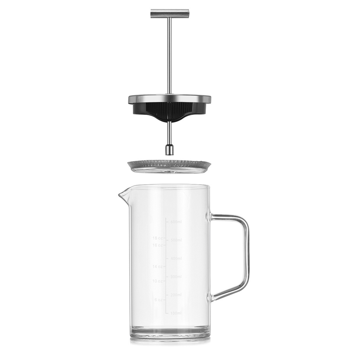 Thick-bottomed coffee pot, high borosilicate glass press coffee pot, coffee brewing equipment. Press coffee pot, tea can be brewed, sharing pot details Picture