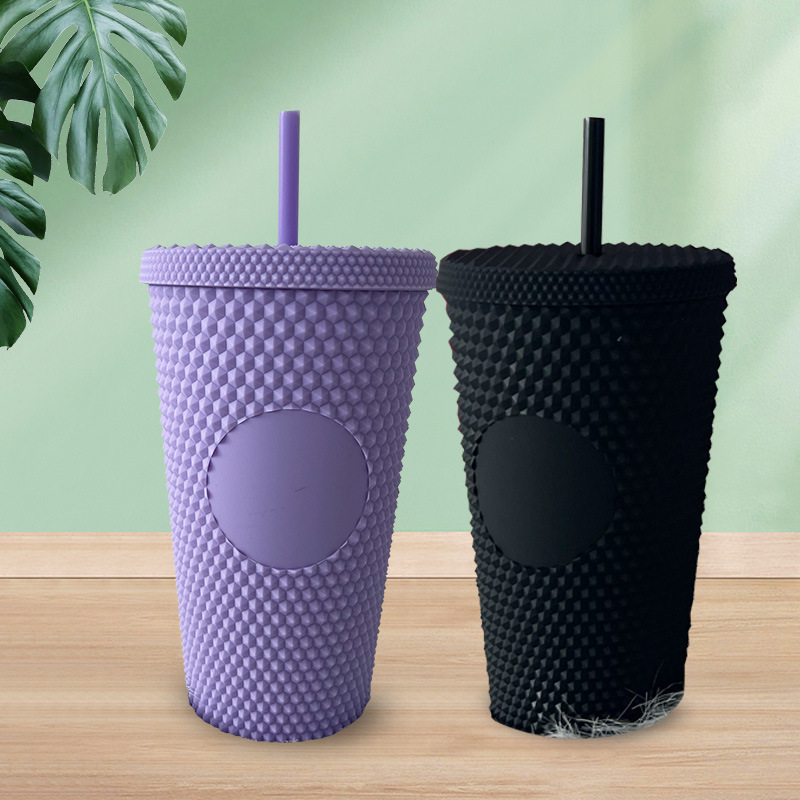 Personalized 16oz double-layer diamond durian cup, drinking cup, cool and trendy straw cup, coffee cup, cross-border trade wholesale full figure