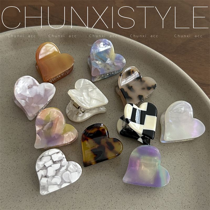 Korean InS-style hair accessories, cute and elegant acetate heart-shaped side bangs mini clips, exquisite mini hair clips full figure