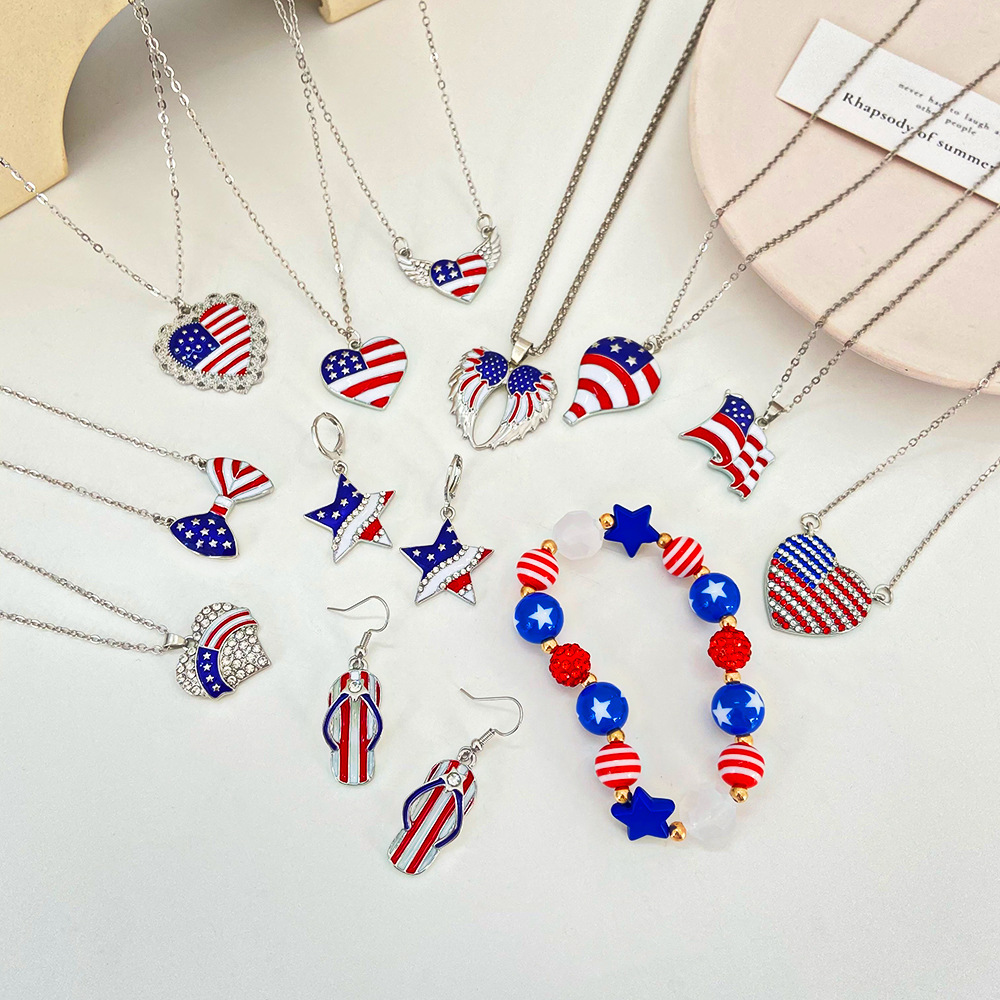 European and American ins Independence Day series necklace set, fashionable and simple, diamond-encrusted wing heart pendant collarbone chain full figure