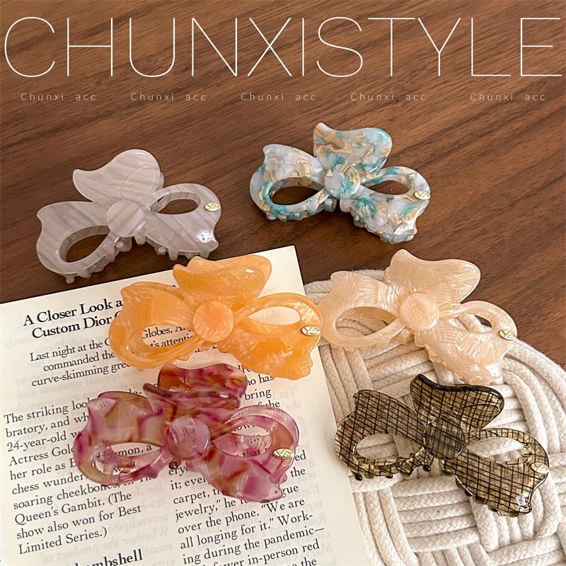 A new style of Korean-style round buckle acetate bow clip, sweet hairpin texture, floral print, versatile shark clip, updo hair accessory full figure