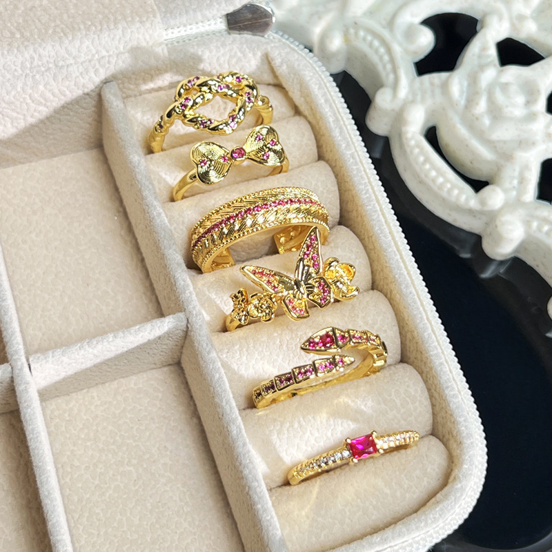 The ancient-style light luxury high-end butterfly wheat ear opening ring for women, the exquisite snake-shaped bow, the elegant and niche ring trend Specification drawing