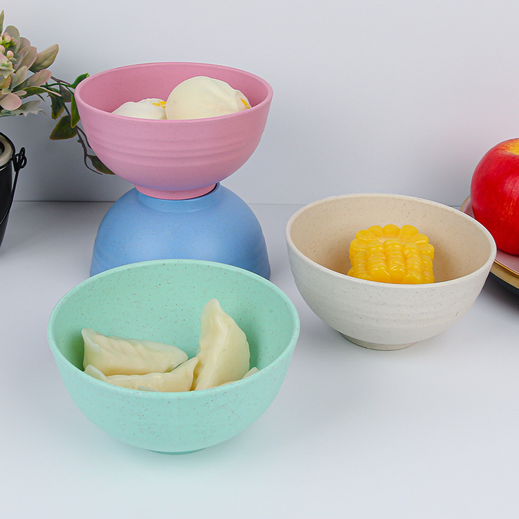 Cross-border wheat straw bowls, household tableware, rice round bowls, Amazon round plastic bowls are available for wholesale from logo manufacturers details Picture