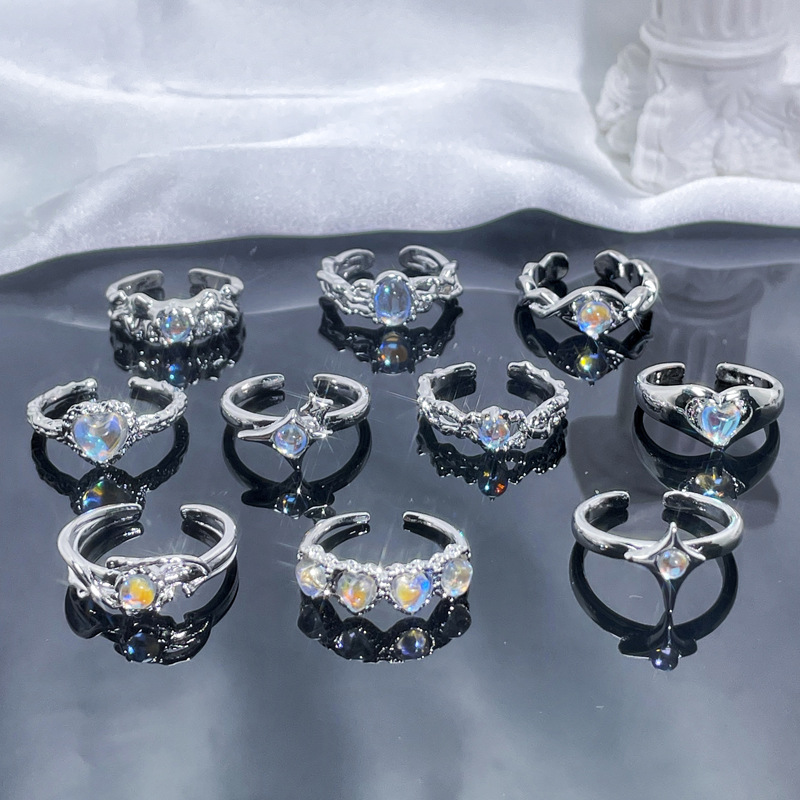 Moonstone open ring with unique texture for women on Instagram, with a cold and cool style, sweet and fashionable, niche and high-end feel details Picture