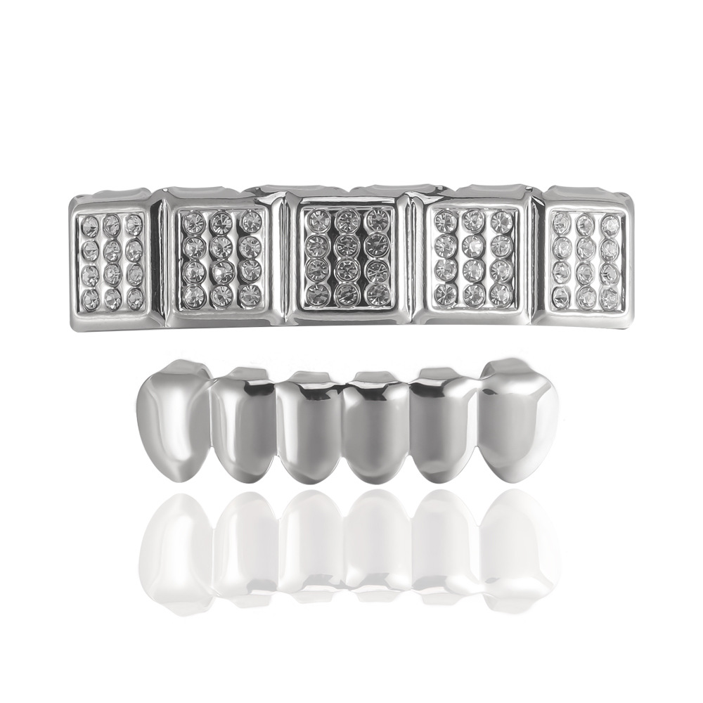 The manufacturer supplies European and American fashionable square 6-tooth hip-hop teeth, HIPHOP dentures and Halloween stage props Item Picture
