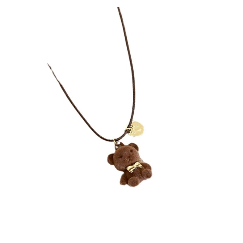Cute coffee-colored plush bear pendant necklace, long hoodie necklace for women's autumn and winter, 2024 new versatile sweater chain Item Picture