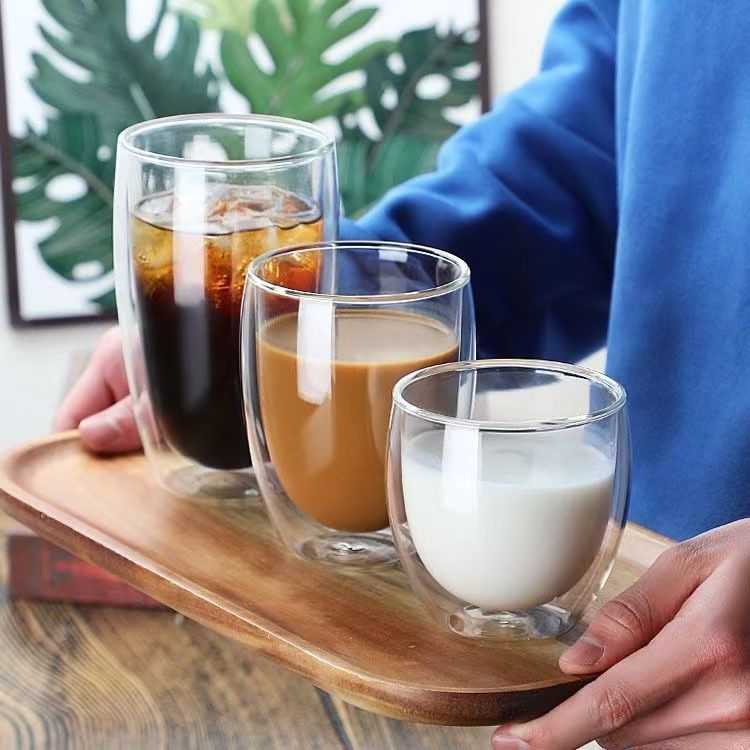 Daily Special Sale household double-layer simple glass cup, high borosilicate transparent milk juice drink cup, heat-resistant coffee cup Specification drawing