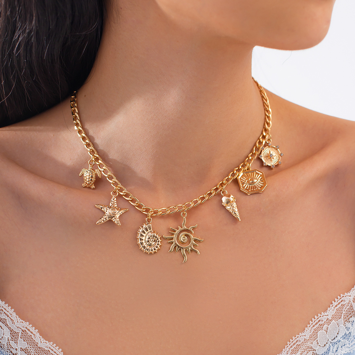 European and American cross-border accessories summer beach series diy pendant collarbone chain fishtail starfish necklace creativity details Picture
