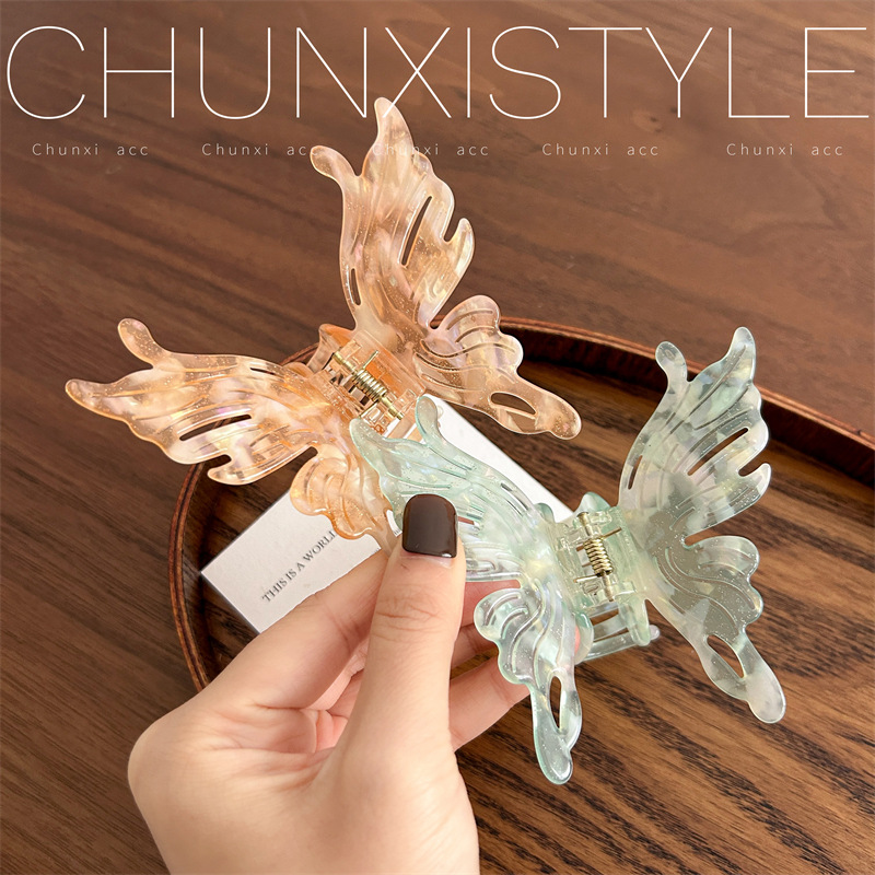 YD Super Fairy ins style acetate butterfly hair clip, a popular back head bun hair clip and ponytail clip accessory Application Scenario