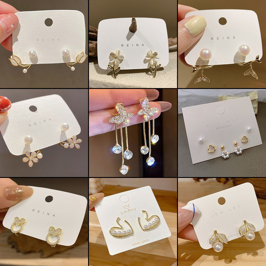 Sweet and cool girl, tassel diamond-encrusted butterfly pendant earrings, simple and ins-style design, clip-on stud earrings full figure