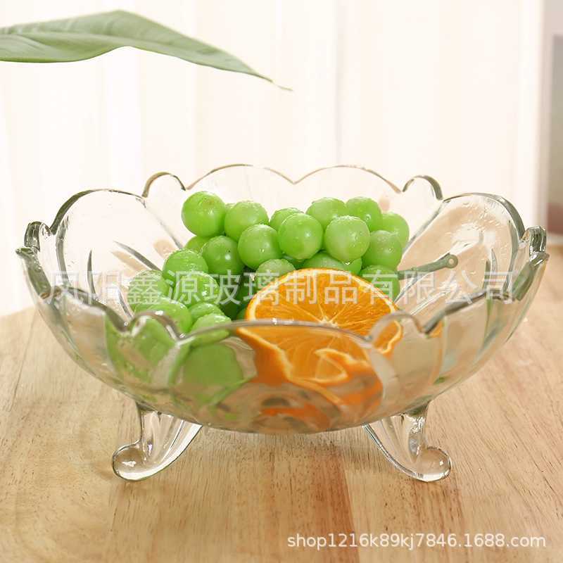 Summer high-legged glass fruit platters, household European-style snack platters, crystal platters, living room dessert tables, triangular fruit platters wholesale details Picture