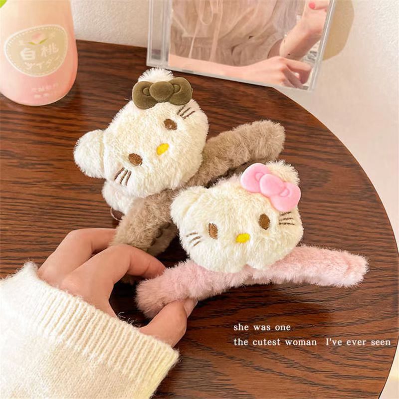 Cute and sweet cat plush claw clip, back of the head, hair clip, large shark clip, cartoon hair clip, headwear for women details Picture