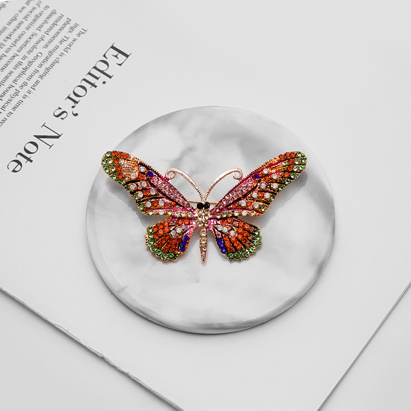 Direct sales from the manufacturer of European and American retro luxurious seven-color water diamond oil drip enamel butterfly brooches, insect and animal pins and brooches Specification drawing