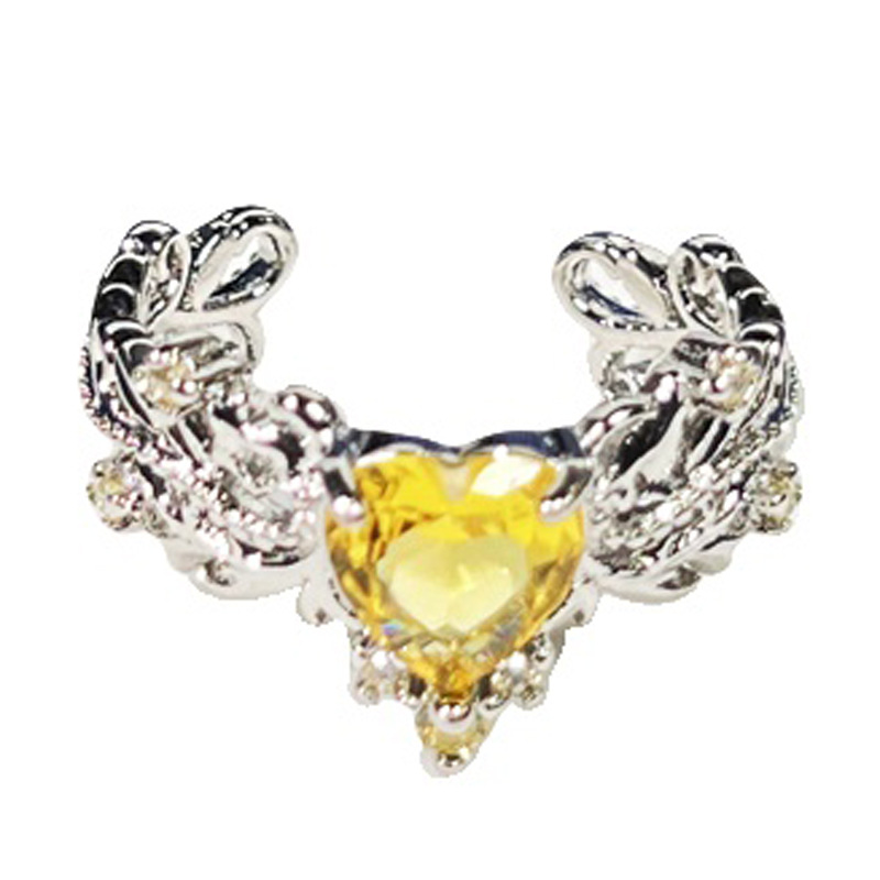 Korean version thorny heart yellow diamond open ring, women's texture, fashionable, individual, sweet and cool ring, niche and cold style accessory Item Picture