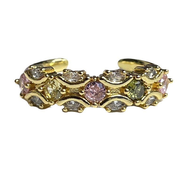 French retro court gold pink diamond open ring for women's ins, cold style, niche design, light luxury style ring Item Picture