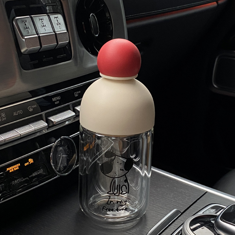 ins niche red-nosed double-layered glass cups, the same style as those on Xiaohongshu, large-capacity water cups, sealed portable cups, custom-made Item Picture