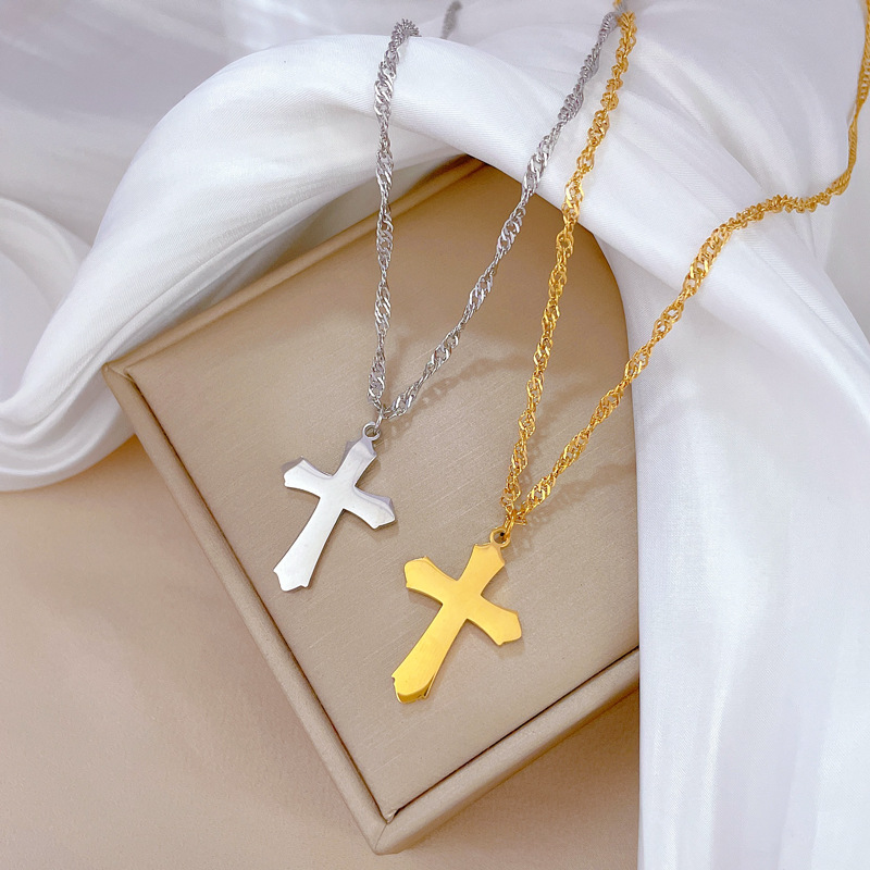 【 All-titanium Steel 】 Cold style cross, minimalist style gold necklace inside the furnace, female Instagram influencer collarbone chain Specification drawing
