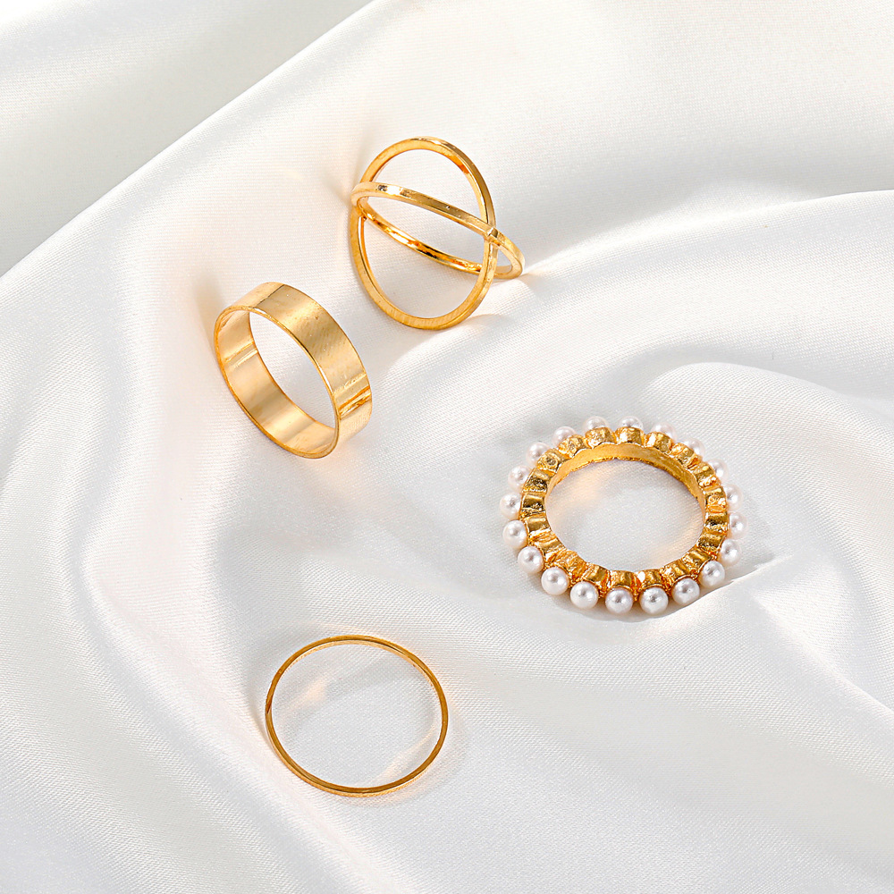 Cross-border European and American set ring for women, retro, fashionable and simple metal geometric plain ring set combination, Instagram trend Application Scenario