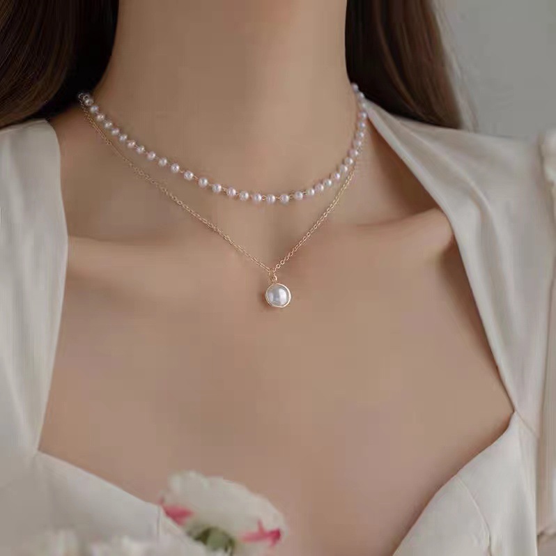 Double-layer pearl necklace with a unique design sense for women, a trendy 2023 new style that doesn't fade, a Korean style collarbone chain Specification drawing