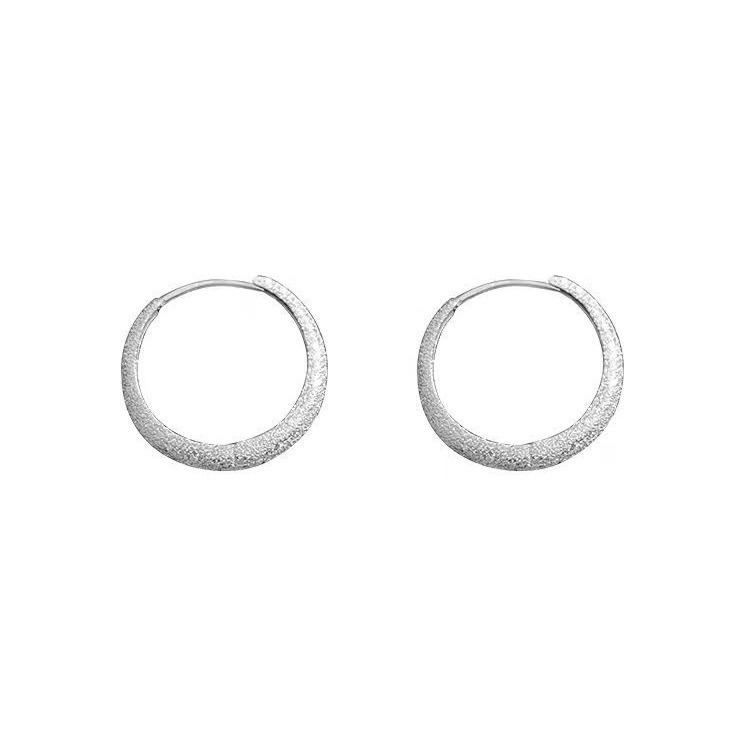 "Natural Sparkle" Silver matte ring earrings, a unique and high-end look for women, elegant and casual plain ring earrings Item Picture