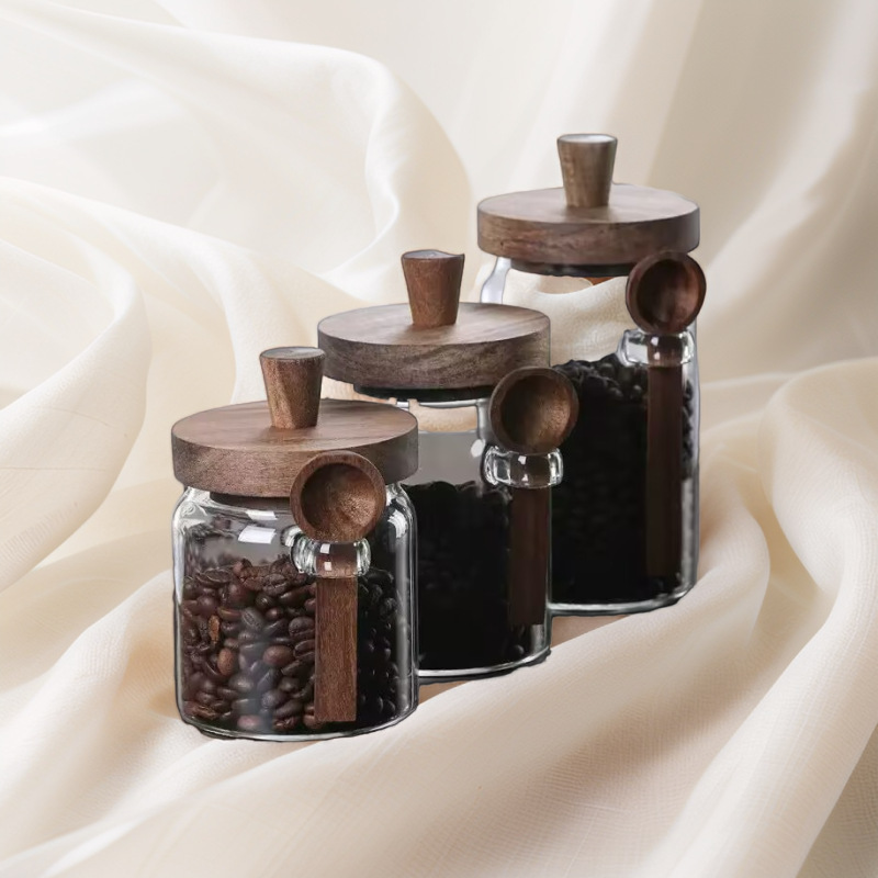 Coffee bean storage jar, glass sealed jar, small bottle with spoon, coffee bean storage box, coffee powder storage jar, tea jar details Picture