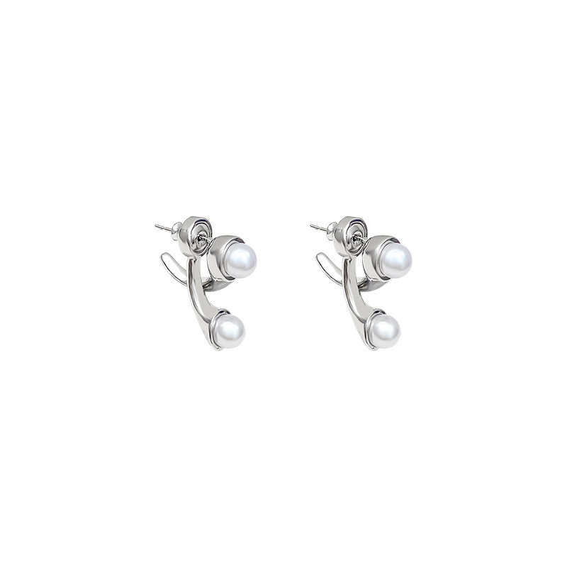 S925 Silver needle light luxury European and American back-hanging pearl earrings, a high-end women's, niche and elegant, versatile stud earrings accessory Item Picture