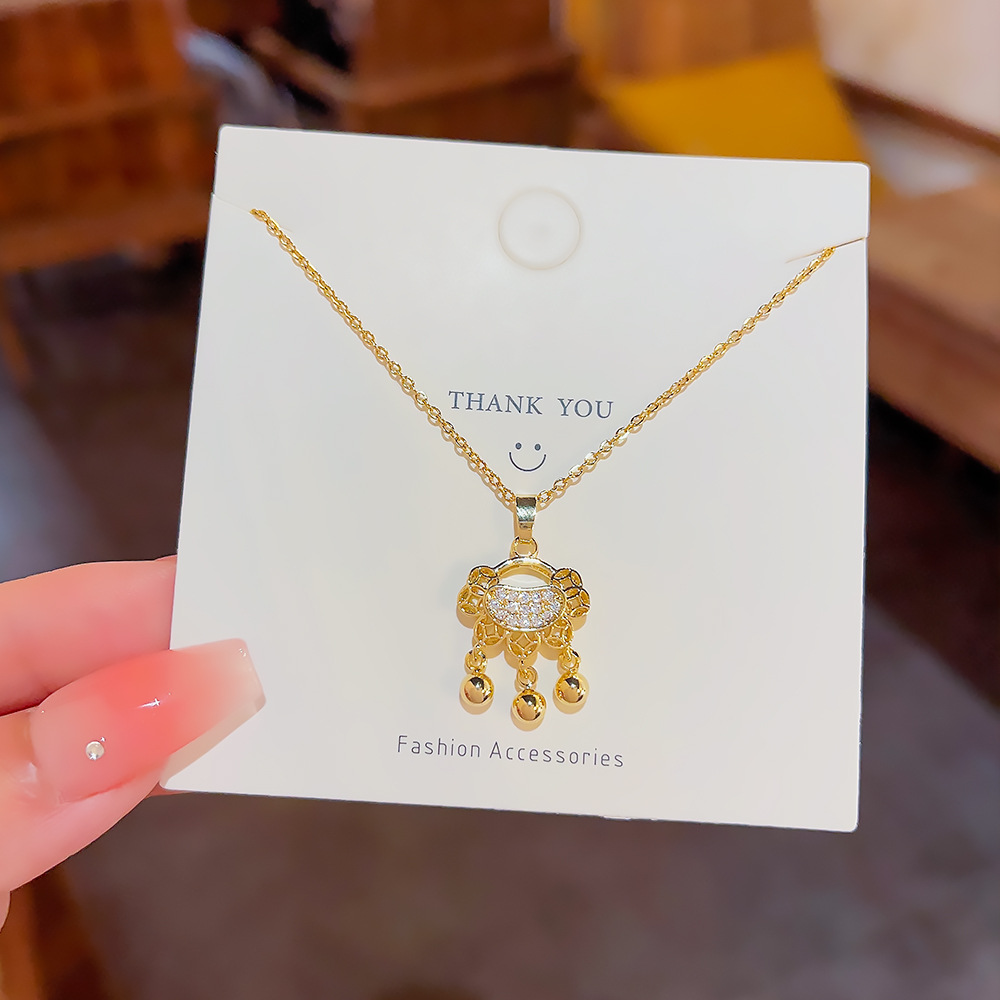 Chinese-style micro-inset peace lock, niche design, high-end feel, titanium steel non-fading necklace, new trendy women's collarbone chain wholesale Specification drawing