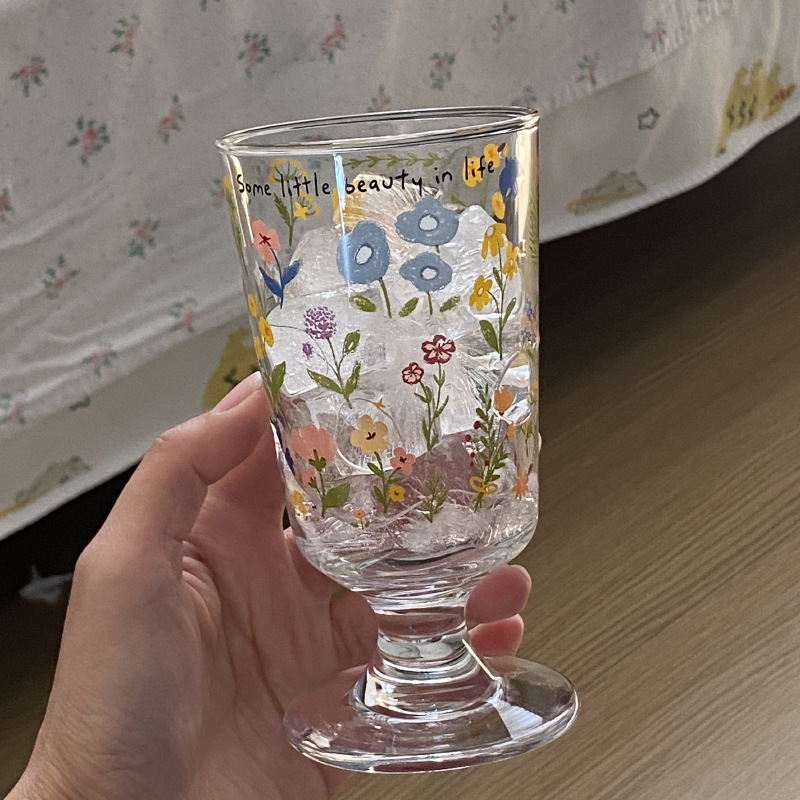 Retro French romantic tall glass, spring flower glass cup, dessert cup, niche and simple milk cup, heat-resistant Application Scenario