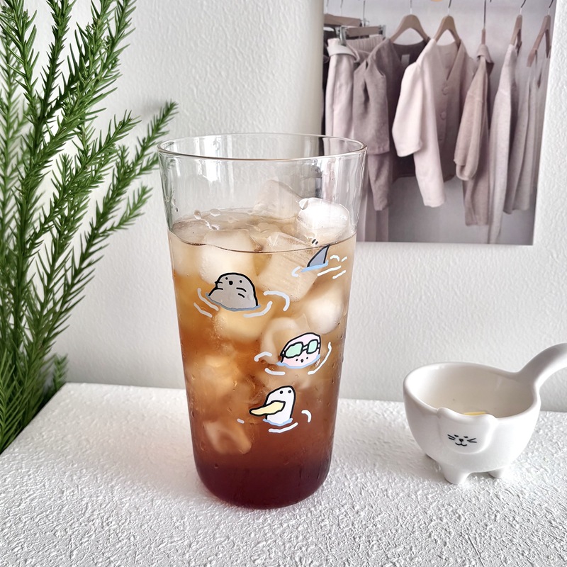 2025 New ins large-capacity glass cups for soaking in water, creative juice cups, milk cups, coffee cups, breakfast cups Specification drawing