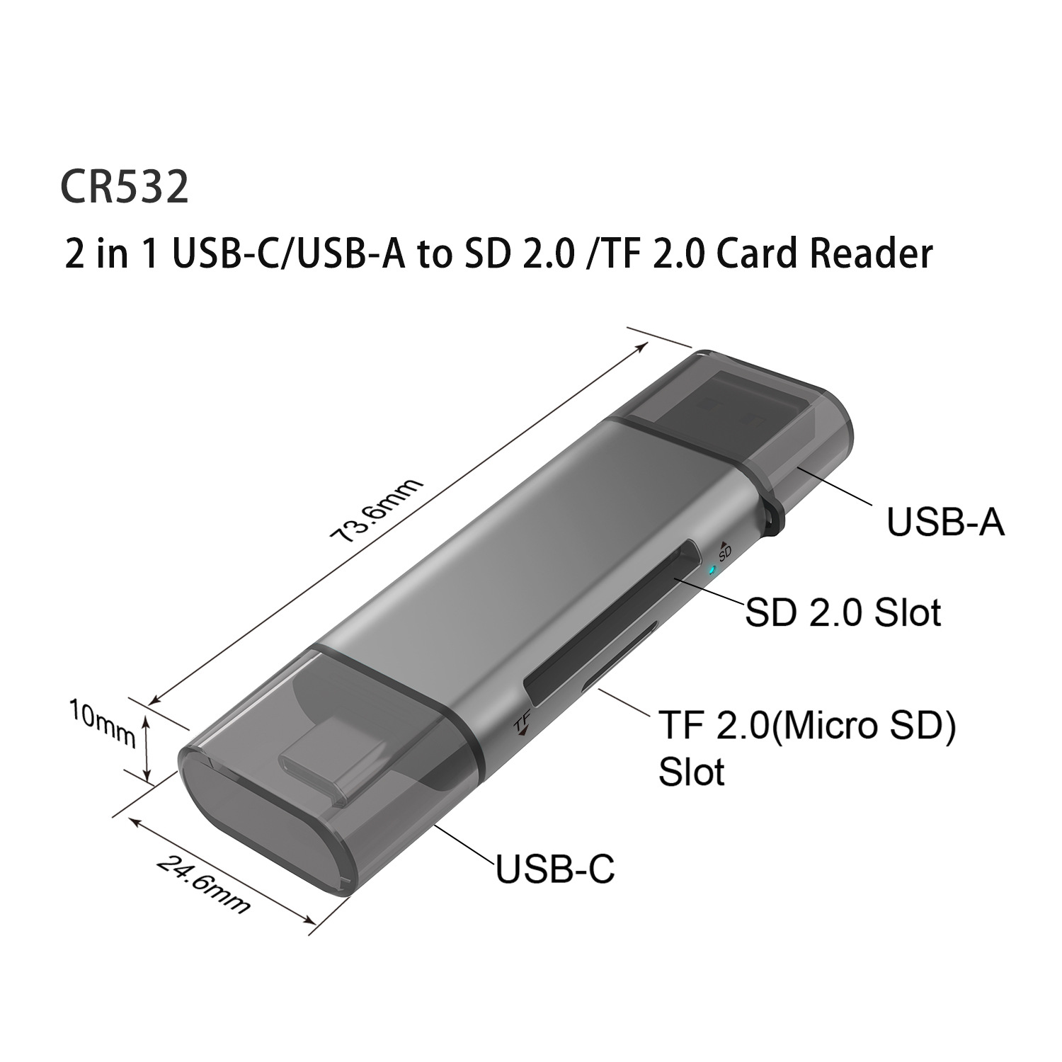 Dual-connector usb2.0 high-speed sd card reader for computers, compatible with memory tf card reader for iPhone 16 details Picture