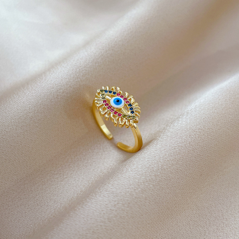 【 Real Gold 】 Devil's Eye Zircon Ring with Adjustable opening, a simple Japanese-style bracelet for couples Item Picture