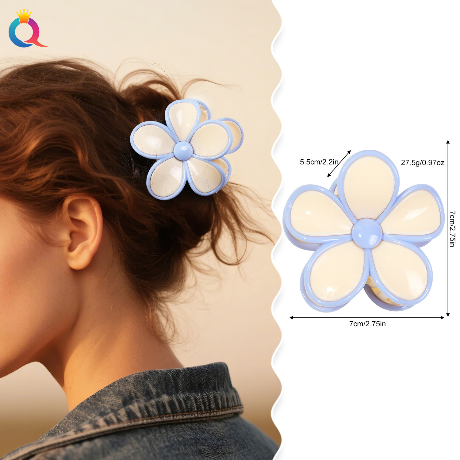 Qiyue High-end Gentle and elegant Flower Grabber Large Hair Volume Sweet Girl Shark Grabber 2025 New style for women details Picture