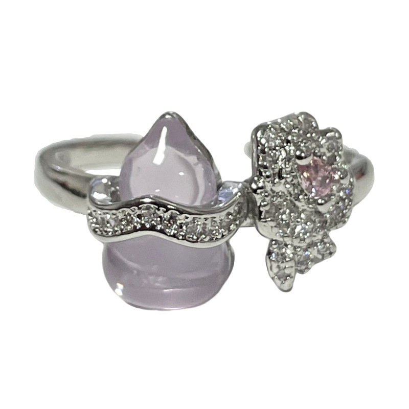 A new Chinese-style retro high-end purple jade imitation gourd open ring, a sweet, cool, fashionable and individual ring with a feminine texture Item Picture