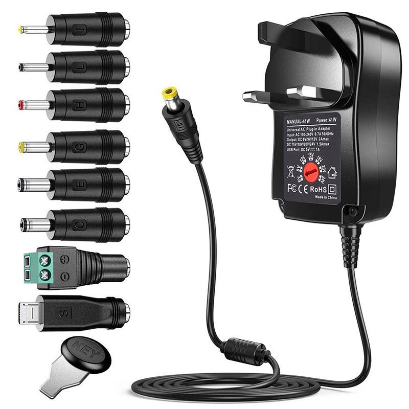 41W6-24V adjustable voltage power supply, 15V, 18V, 20V, 24V multi-functional adapter, AC/DC power supply, European standard full figure
