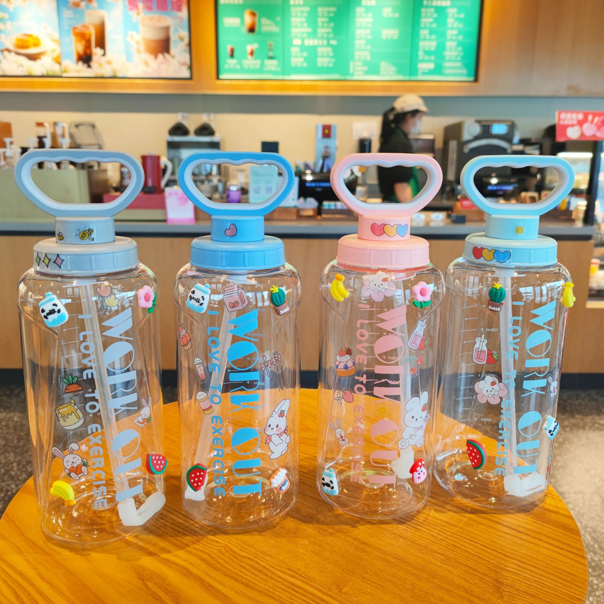 1800ml summer simple new outdoor sports and fitness portable handle water bottle with large capacity straw bell water cup full figure