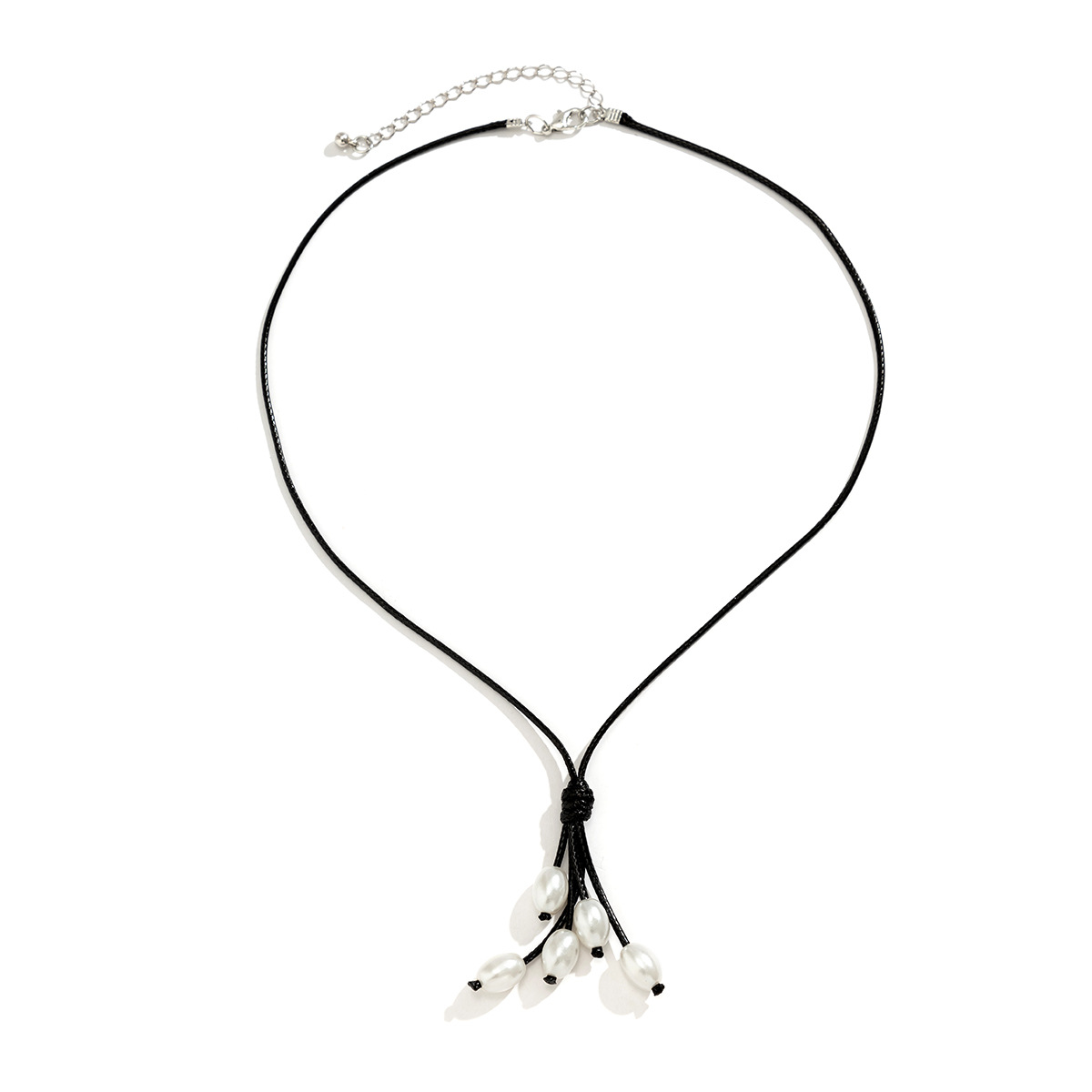 European and American cross-border jewelry, simple wax thread tassel necklace with ethnic style, retro imitation pearl long pendant necklace for women Item Picture