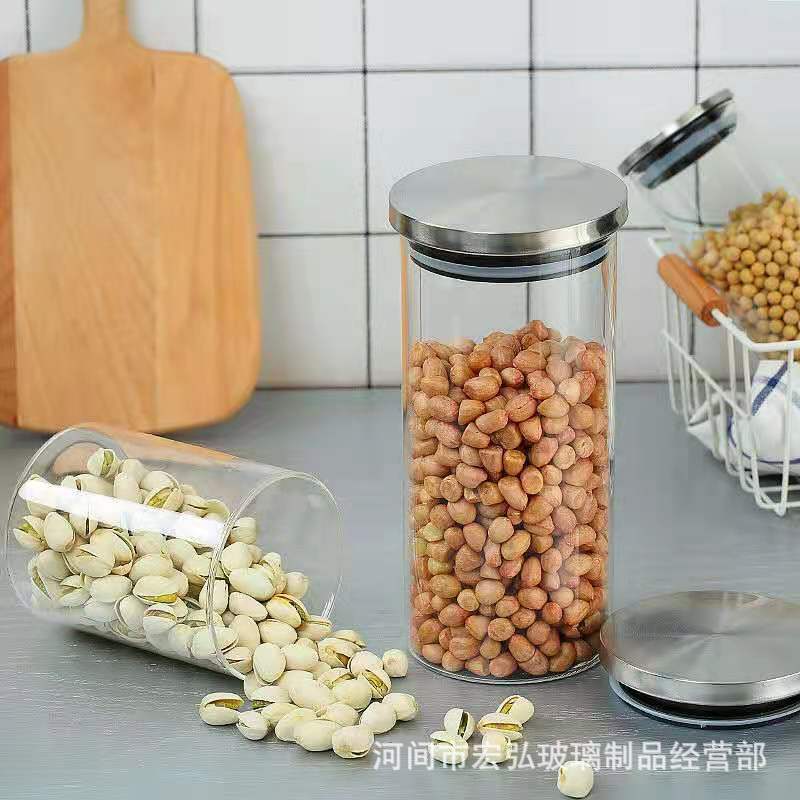 Glass sealed jars, storage jars, large-capacity kitchen storage jars, heat-resistant tea jars, special zero-sugar nut bottles Specification drawing