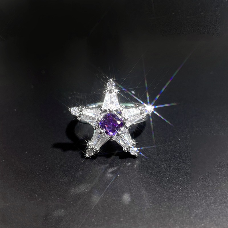 Exquisite starry purple diamond Zircon series open ring for women's fashion, light luxury, ins niche design, sweet and cool ring Application Scenario