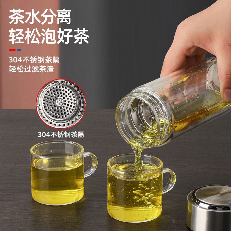 Wholesale double-layer high borosilicate glass cups, business gifts, logo advertising water cups, high-temperature resistant portable car tea cups Specification drawing