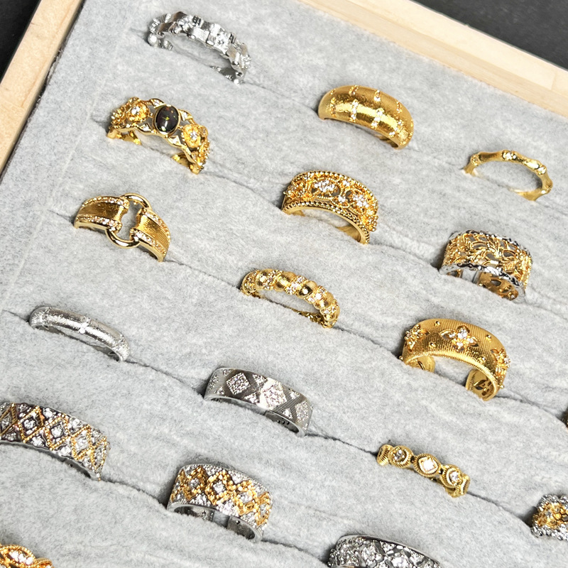 A collection of retro Italian court-style brushed, hollowed-out lace open ring, a fashionable, niche and versatile ring for women Specification drawing