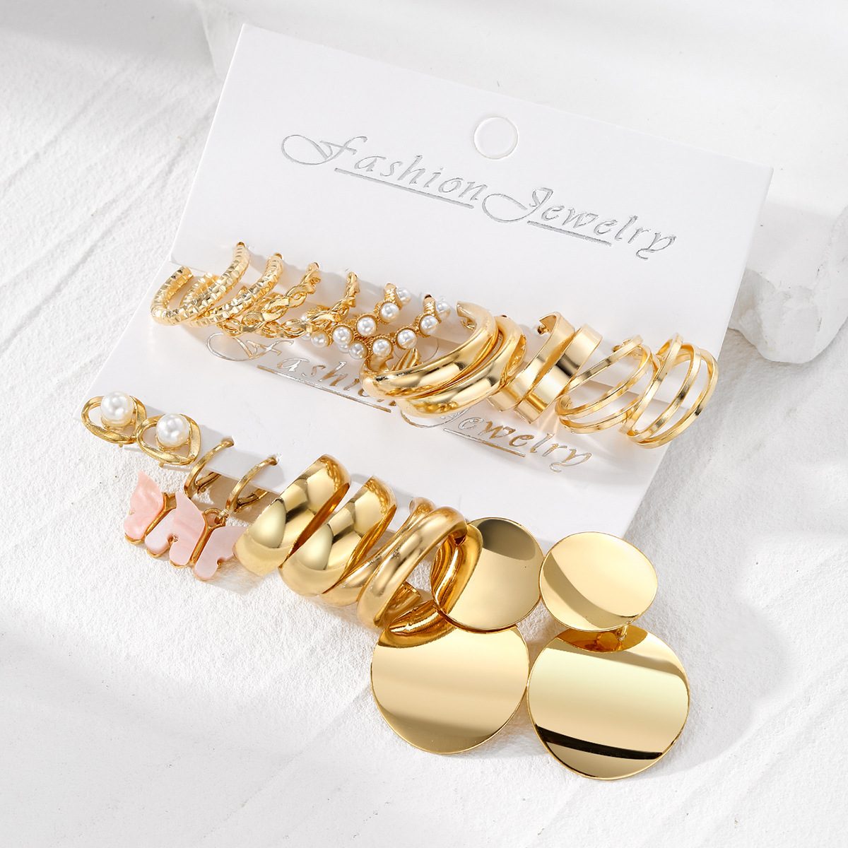 5 pieces of European and American style earring square geometric earrings, retro anti-pearl earrings, high-end earring sets for women details Picture