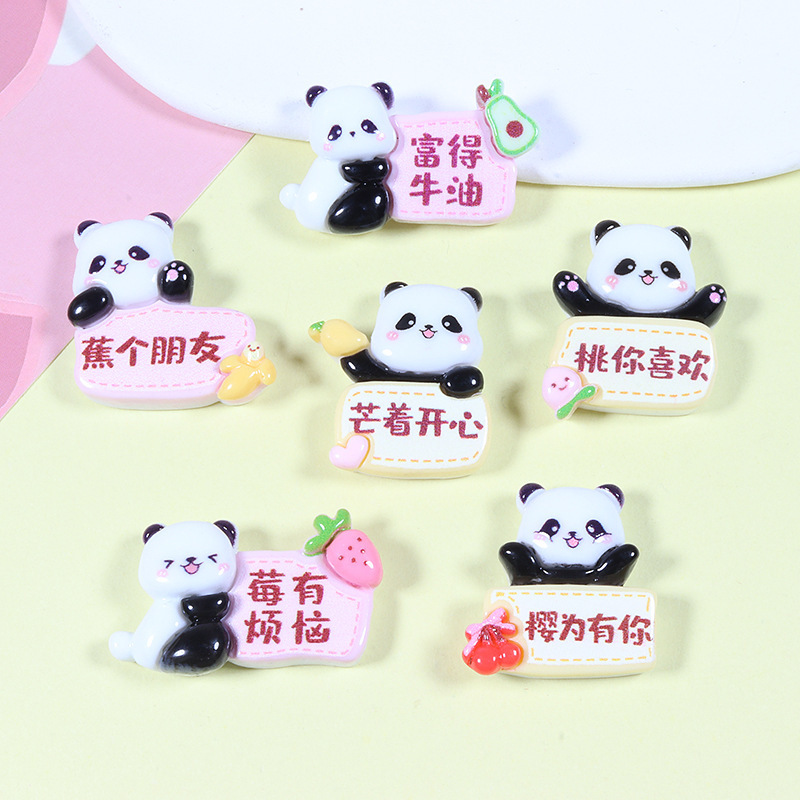 Cute cartoon panda fruit sign diy resin accessories, handcrafted cream glue phone case, hair accessory, headband accessory full figure
